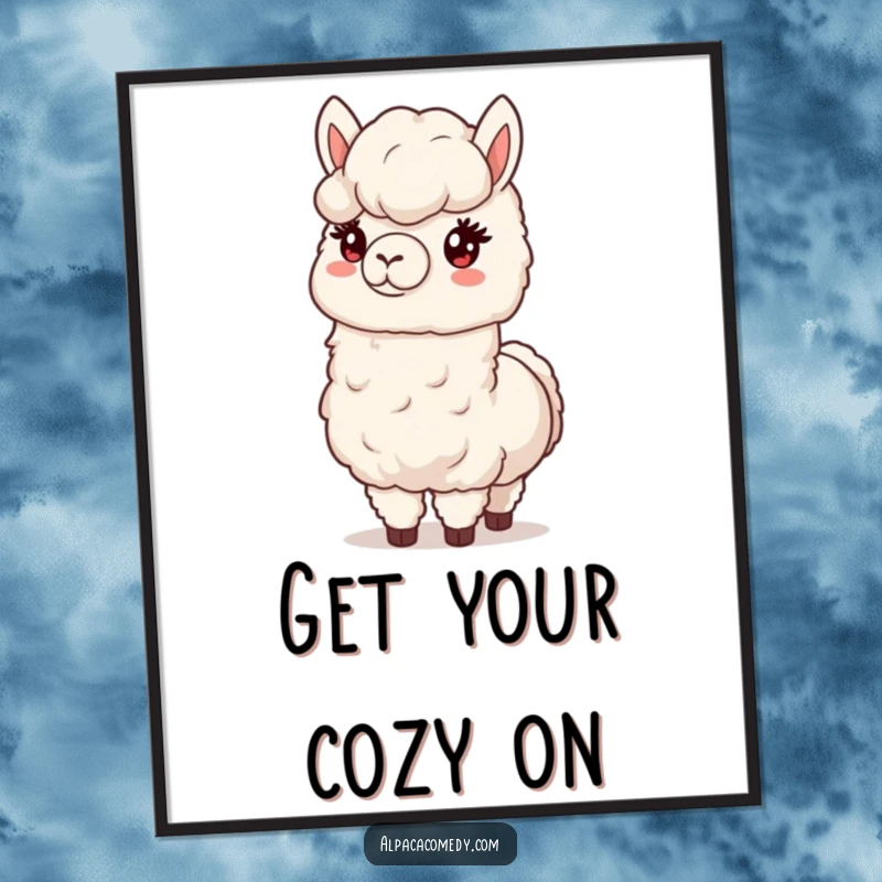 Funny Free Printable Wall Art: An alpaca character proudly offers a large, soft ball of fluffy wool, symbolizing comfort and warmth.