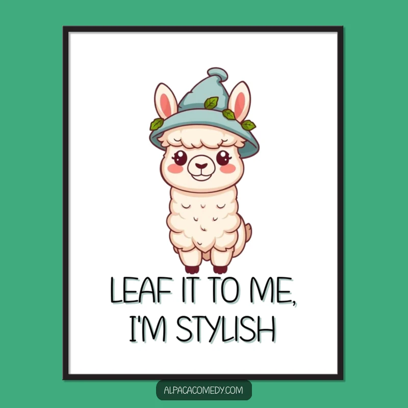 Funny Free Printable Alpaca Wall Art - Tiny Leaf Hat