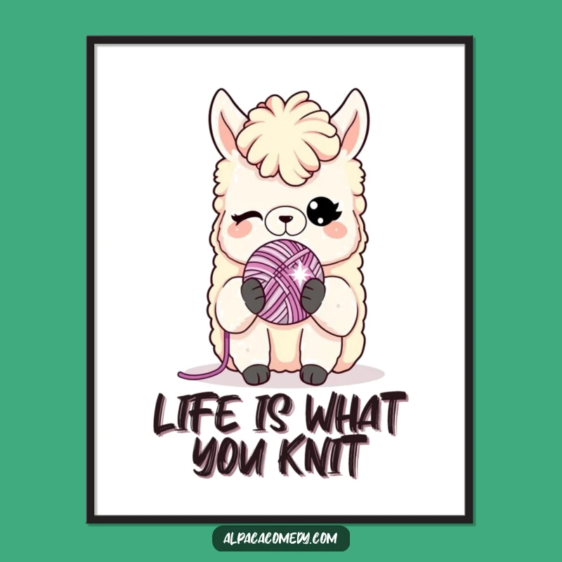 Free Printable Alpaca Wall Art: Witty Winking Yarn Ball Design for Playful, Downloadable Decor