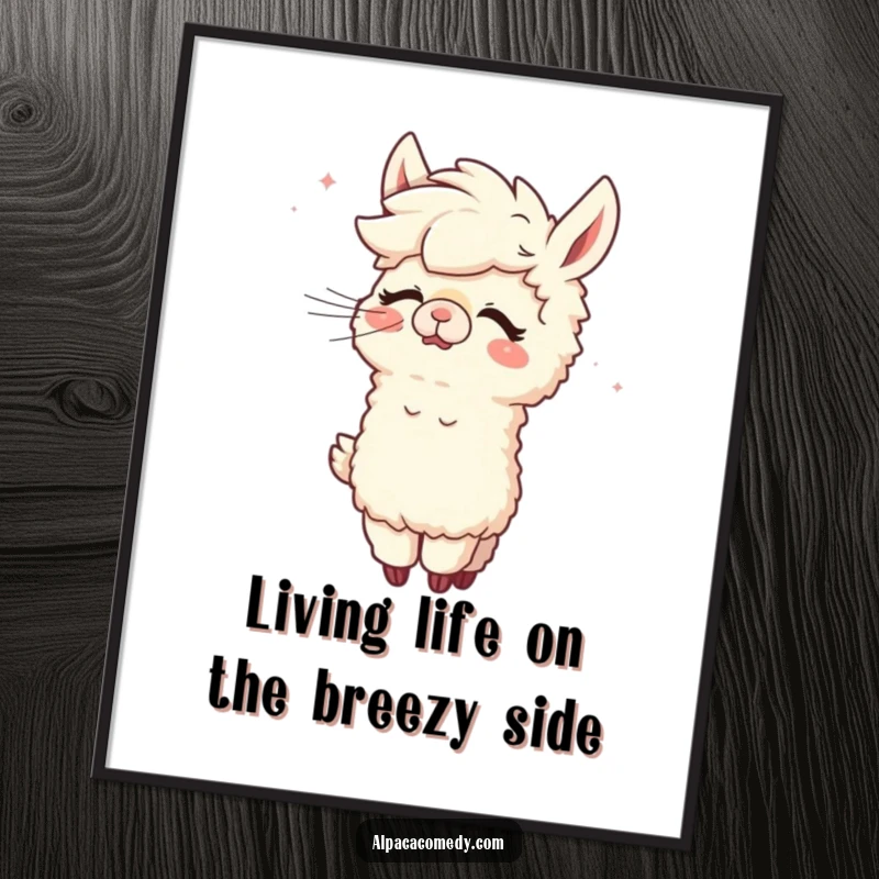 Funny Free Printable Wall Art: A joyful alpaca giggling as the wind playfully grooms its fleece, adding humor to any room.