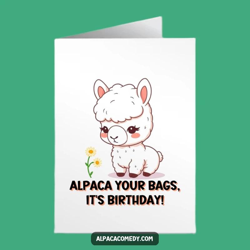 Free Printable Funny Alpaca Birthday Card - Cute Kawaii Daisy Inspection Downloadable