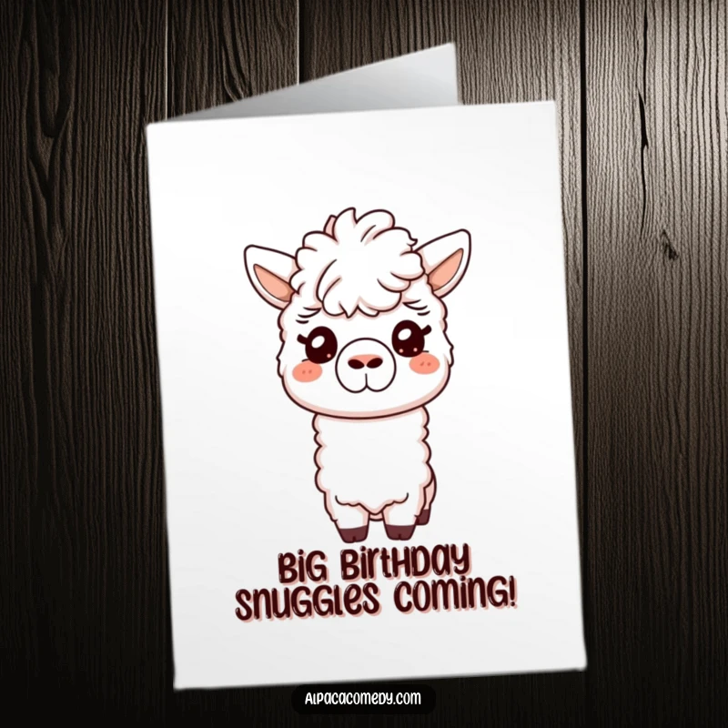 Funny Free Printable Birthday Card: A friendly alpaca giving a gentle nuzzle with its soft snout. A sweet and endearing design.