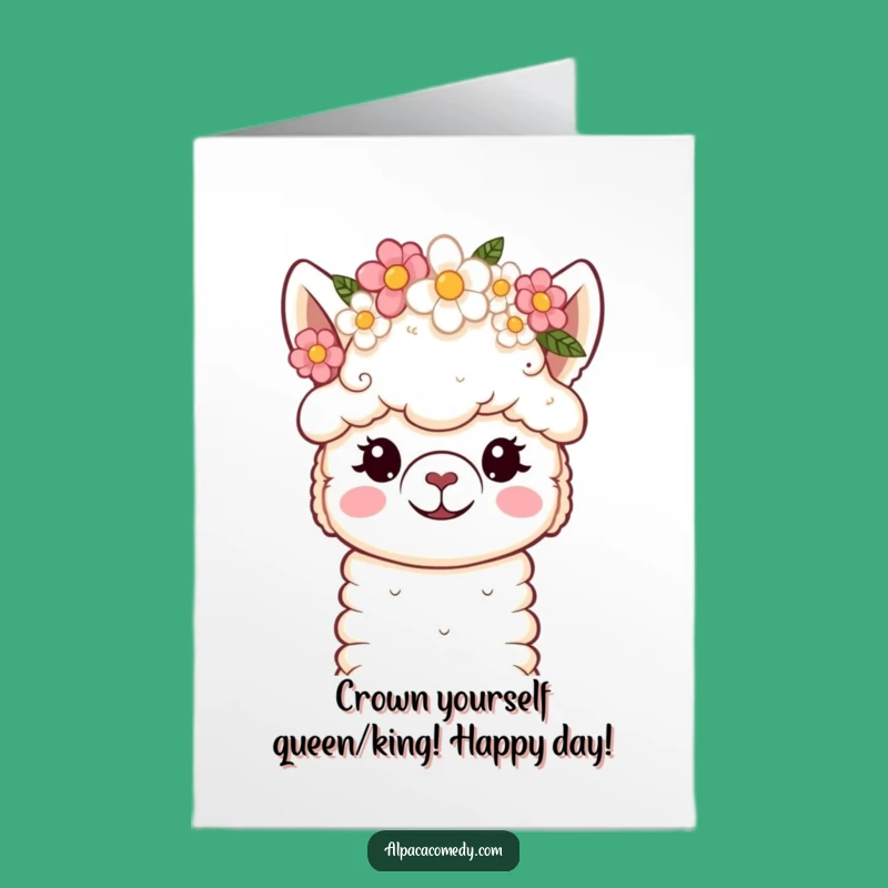 Free Printable Birthday Card: Cute Kawaii Alpaca Flower Crown, Downloadable Gift