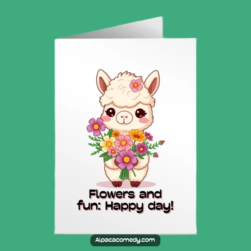 Free Printable Smiling Alpaca Flower Birthday Card - Sweet Downloadable Gift