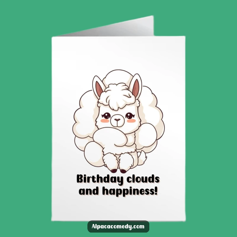 Free Printable Birthday Card: Dreamy Alpaca Cloud Nuzzle, Gentle Downloadable Wishes