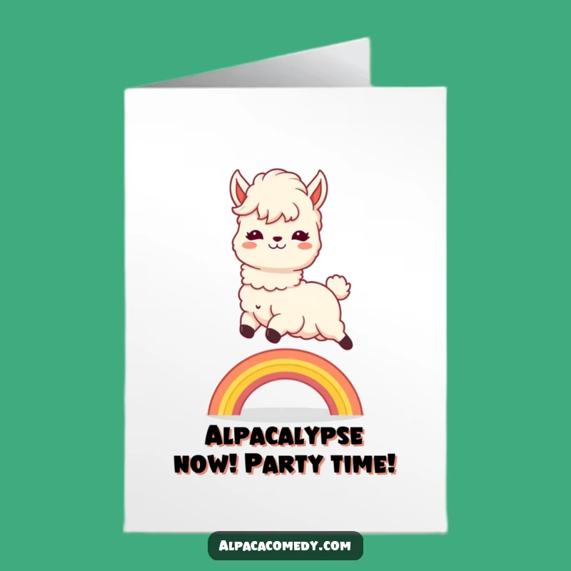 Free Printable Birthday Card: Funny Kawaii Alpaca Rainbow Leap Funny Downloadable Gift