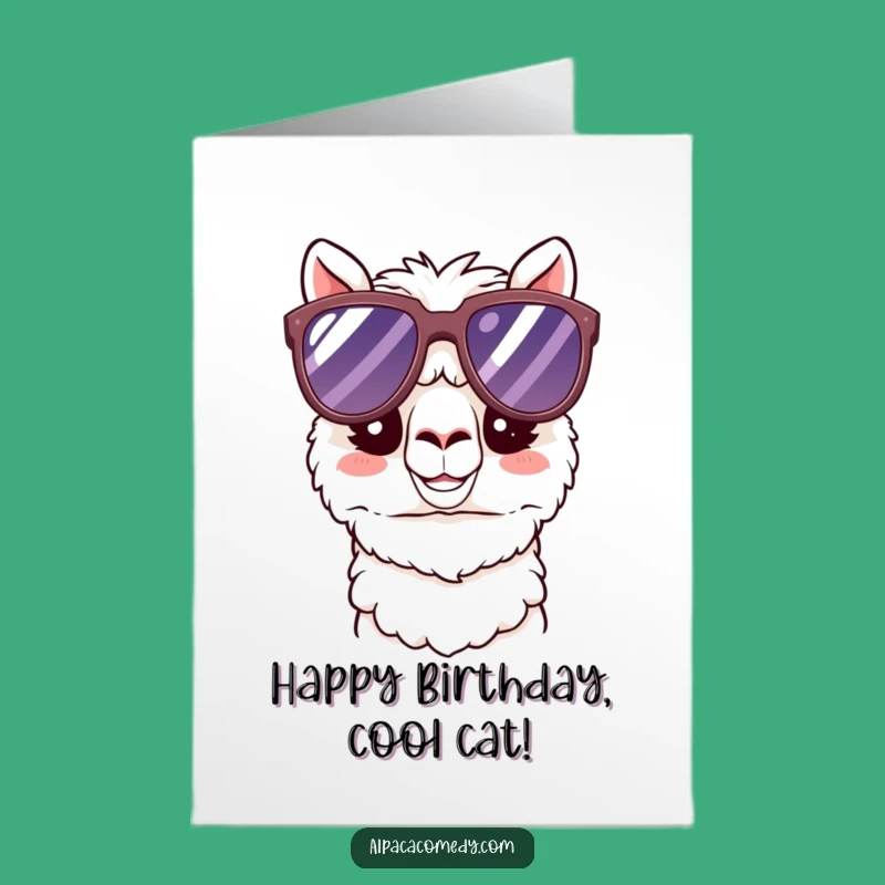 Free Printable Cool Alpaca Birthday Card: Sunglasses Kawaii Paca for a Stylish Celebration