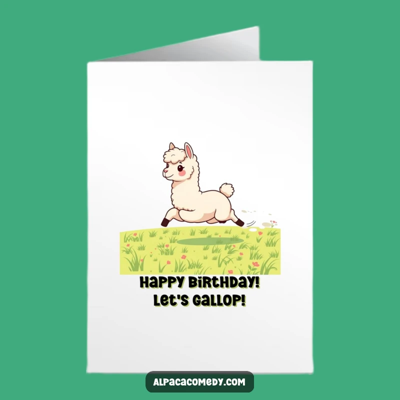 Free Printable Energetic Alpaca Birthday Card: Galloping with Joyful Speed!