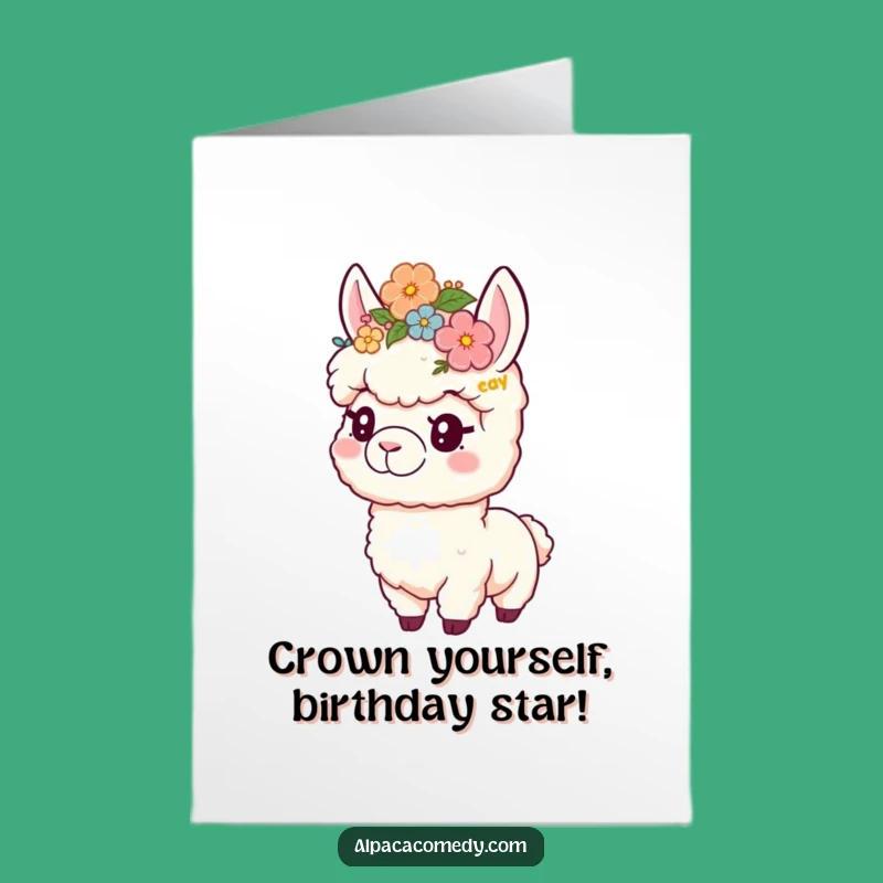 Free Printable Flower Crown Alpaca Birthday Card: Playful Wishes, Floral Fun!