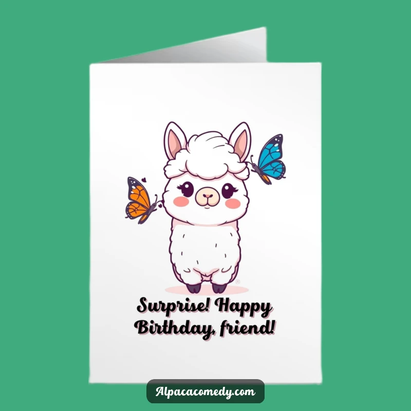 Free Printable Funny Alpaca Birthday Card: Butterfly Surprise