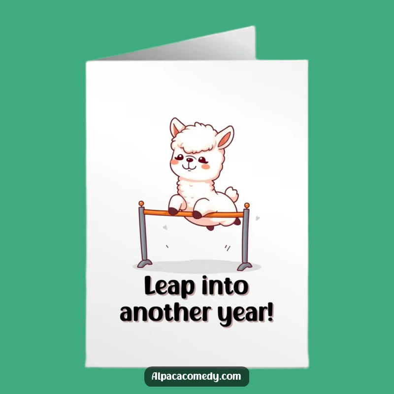 Free Printable Funny Alpaca Birthday Card: Leaping Hurdler Celebration