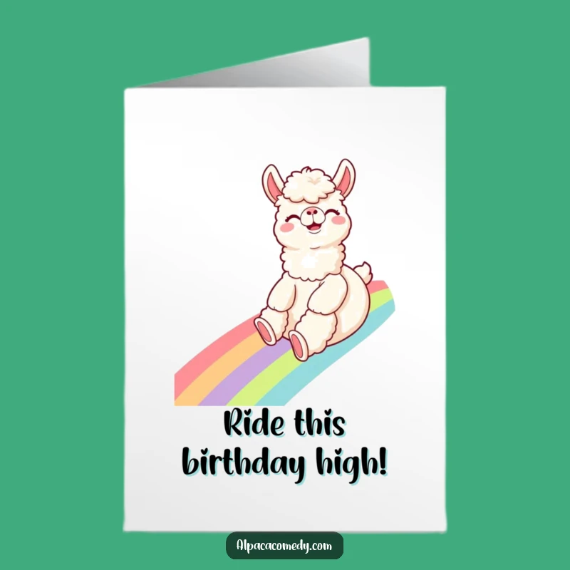 Free Printable Birthday Card: Rainbow Alpaca Slide Funny Downloadable Greeting