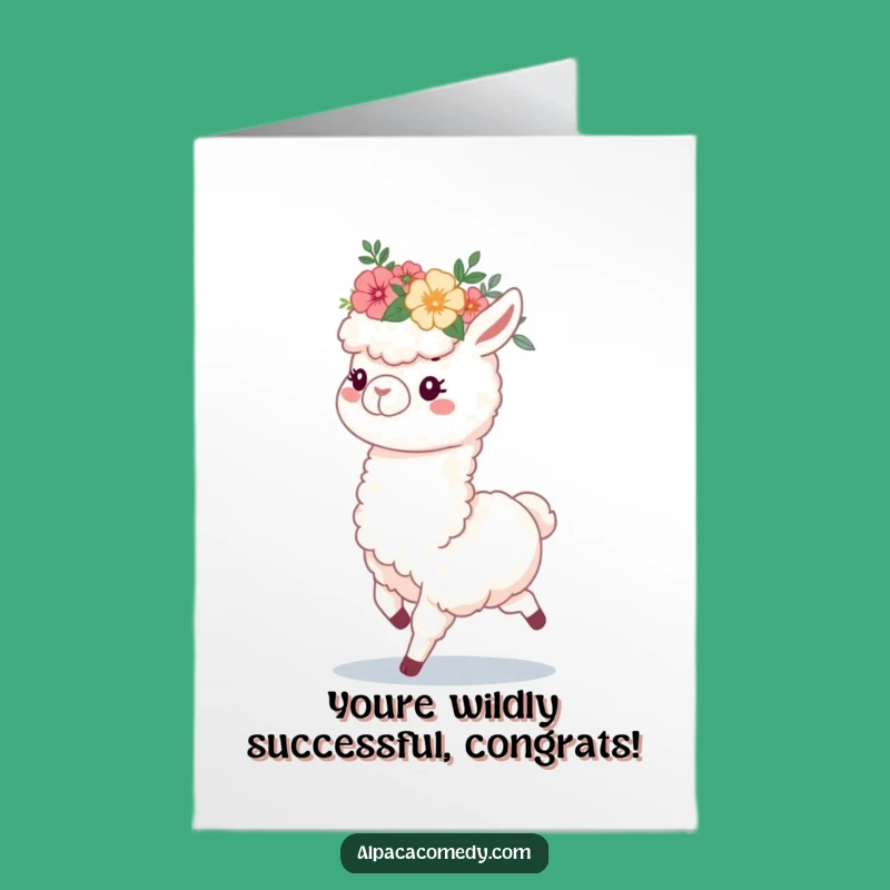 Free Printable Alpaca Congrats Card: Prancing Flower Crown Alpaca for a Joyful Downloadable Gift