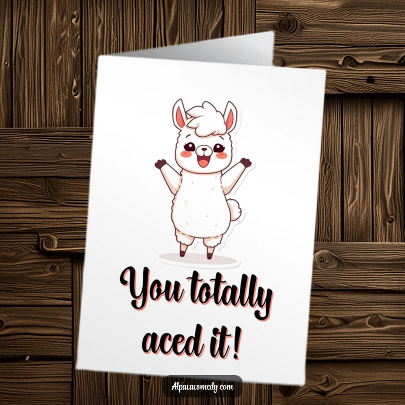 Funny Free Printable Congratulations Card: Energetic alpaca dancing wildly, celebrating success with pure, unadulterated joy.