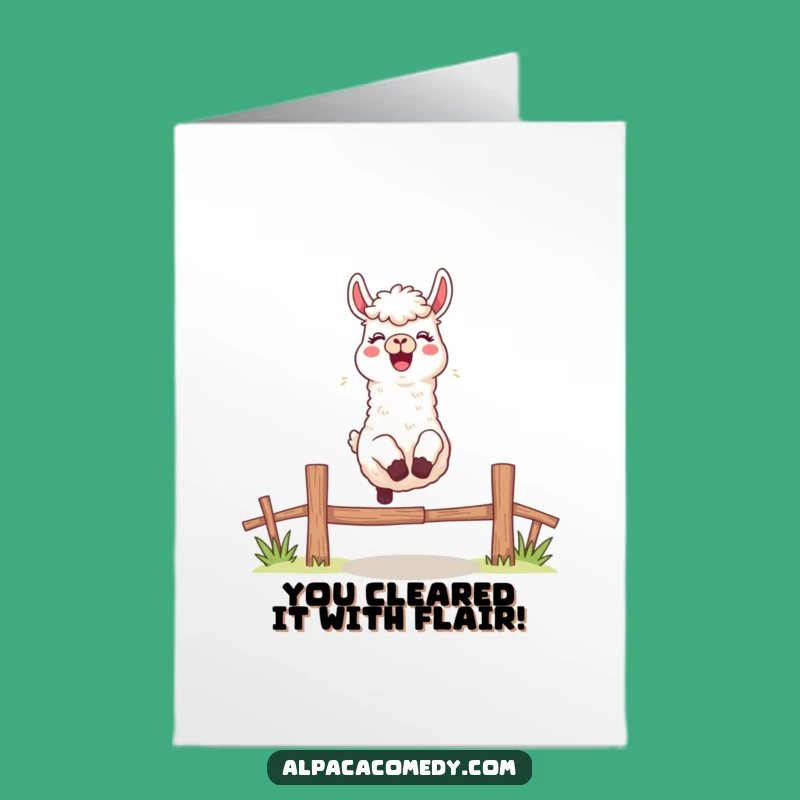 Free Printable Congrats Card: Leaping Alpaca Achievement - Humorous Downloadable Gift
