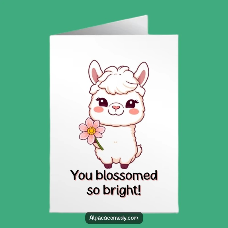 Free Printable Congrats Card: Winking Alpaca Bloom - Humorous Downloadable Gift