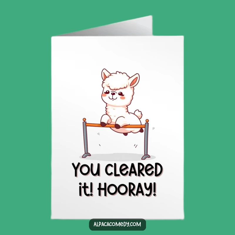 Free Printable Funny Alpaca Congrats Card: Leaping Over Hurdles