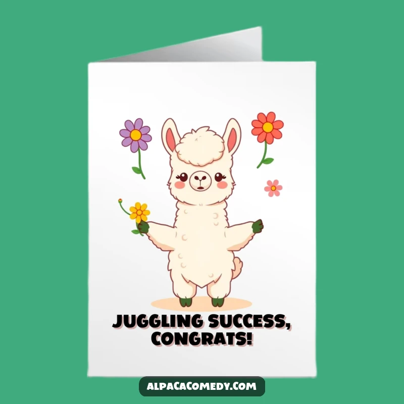 Kawaii Alpaca Congratulations Card - Free Printable Flower Juggler