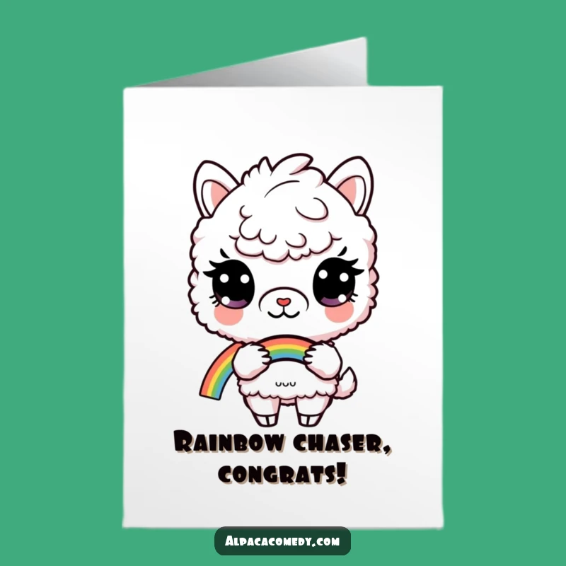 Free Printable Rainbow Alpaca Congratulations Card: Holding Success, Colorful Wishes!