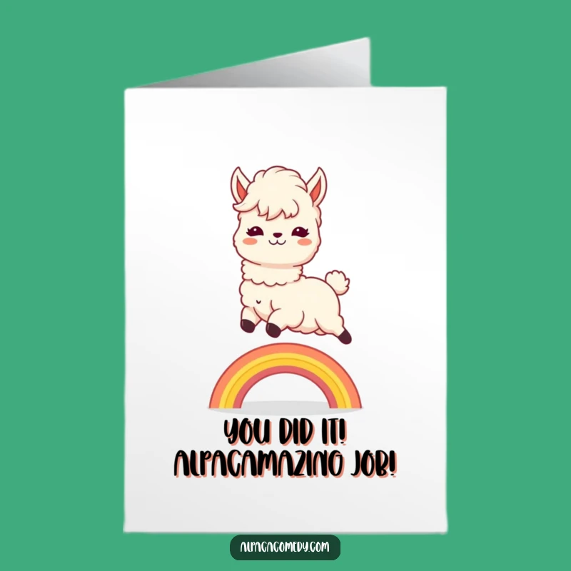 Free Printable Congrats Card: Funny Kawaii Alpaca Rainbow Leap, Downloadable Gift