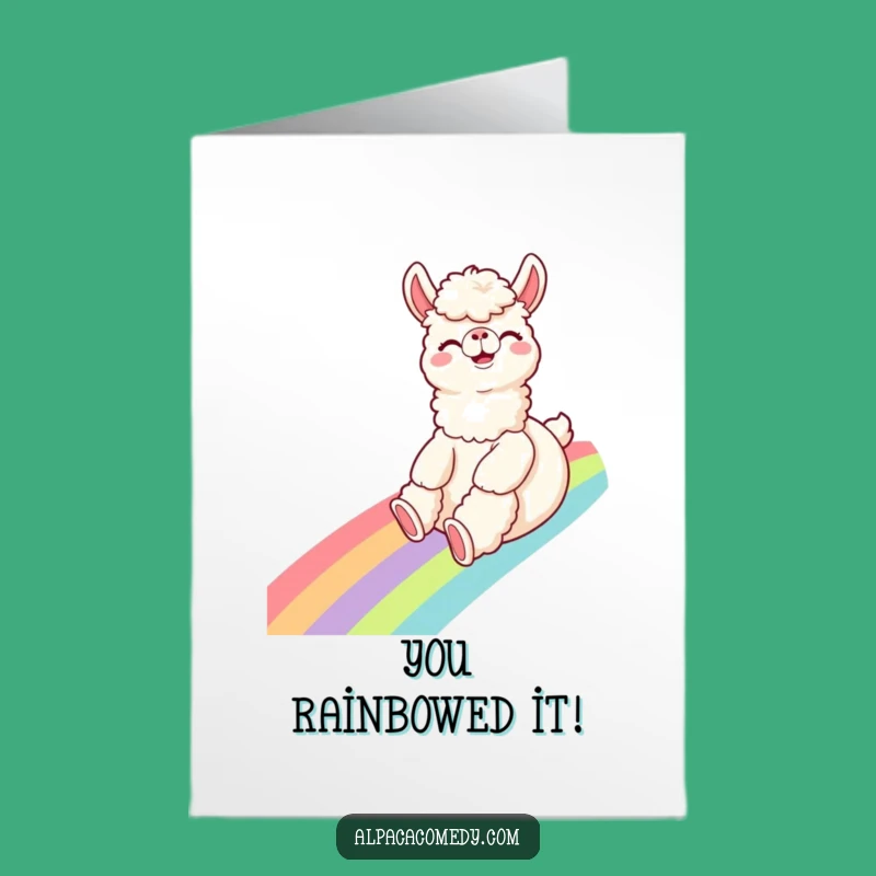 Free Printable Congratulations Card: Rainbow Alpaca Slide Funny Downloadable