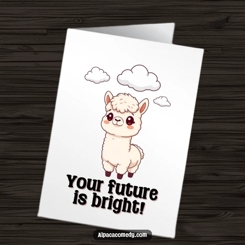 Funny Free Printable Congratulations Card: An alpaca looking curiously at the clouds, symbolizing aspirations and celebrating achievements.