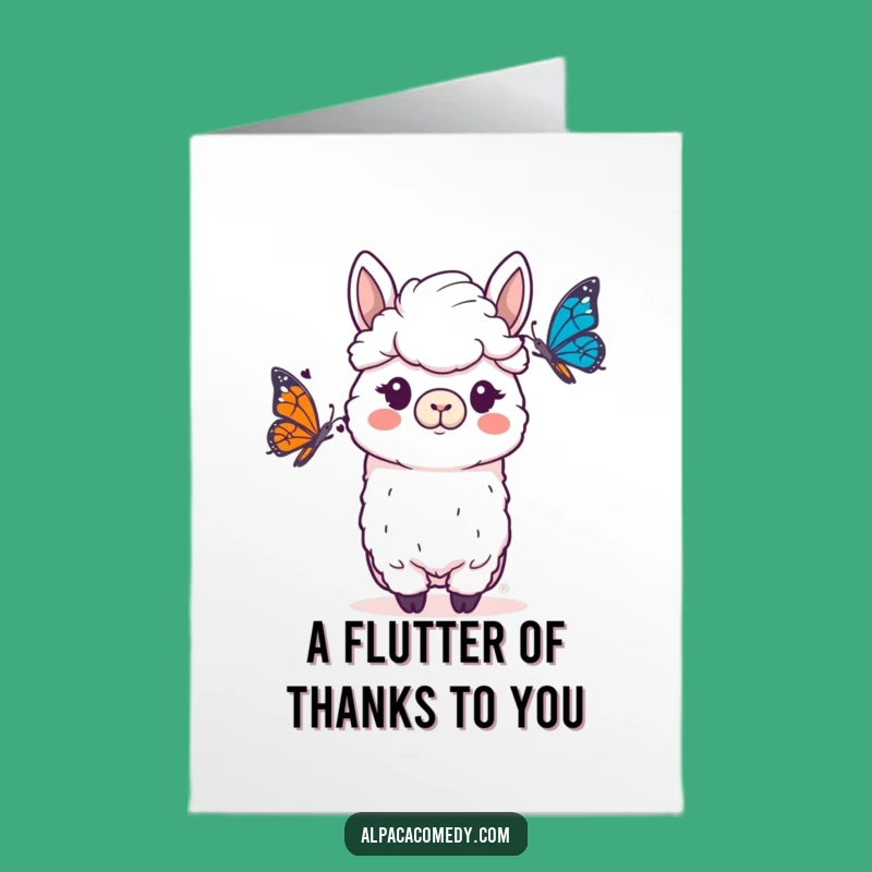 Free Printable Funny Alpaca Thank You Card: Butterfly Surprise
