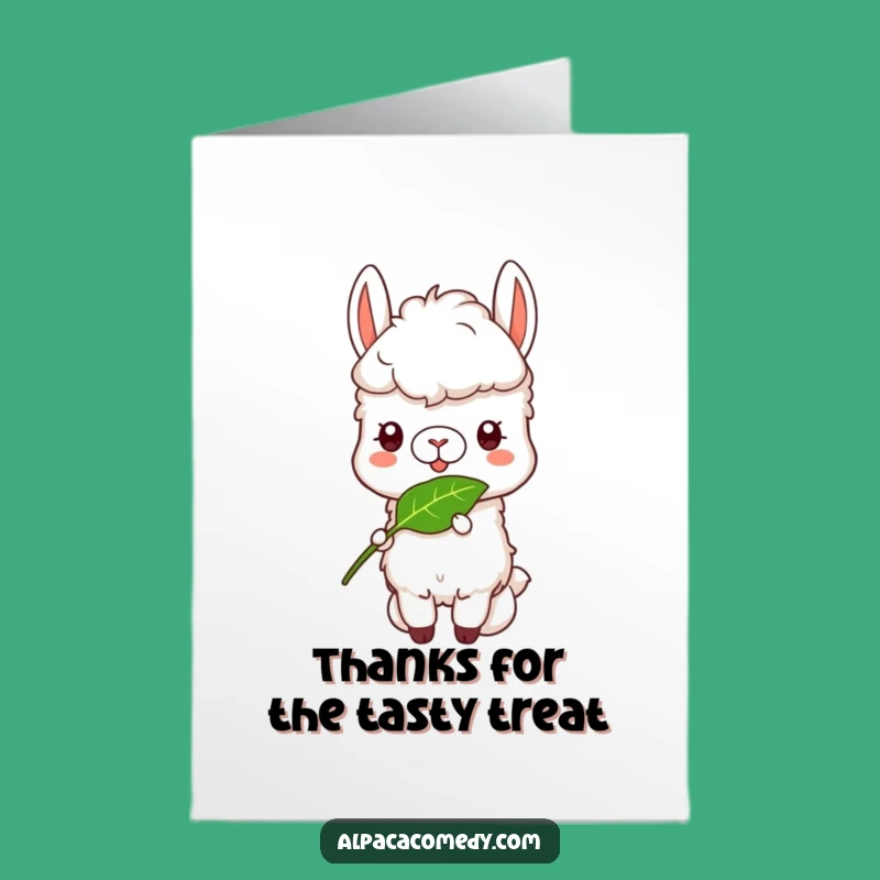 Free Printable Funny Alpaca Thank You Card: Leaf Munching Gratitude
