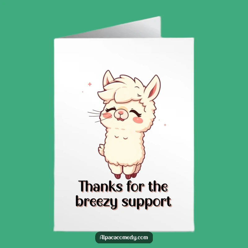 Free Printable Funny Alpaca Thank You Card: Windy Day Giggles