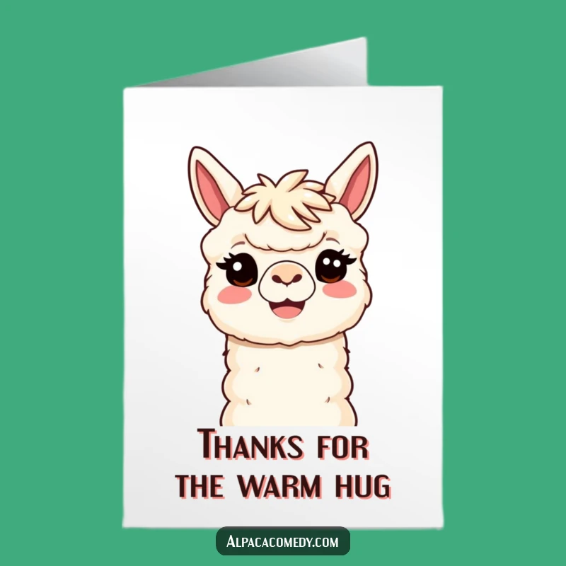 Free Printable Happy Alpaca Thank You Card: Smiling Kawaii Paca for Your Gratitude