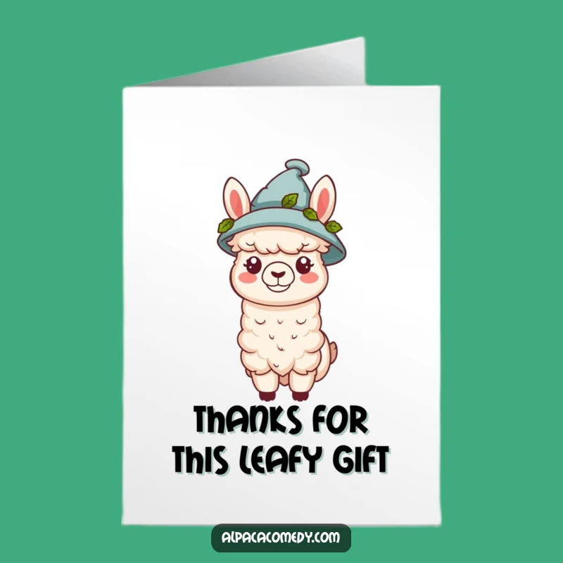 Free Printable Thank You Alpaca Card - Cute Leaf Hat