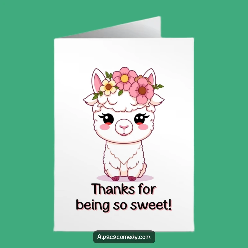 Free Printable Thank You Card: Cute Alpaca Flower Crown, Grateful Downloadable Sentiment