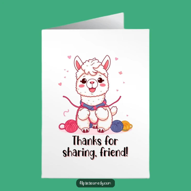 Free Printable Thank You Card: Kind Alpaca Yarn Sharing, Grateful Downloadable Note