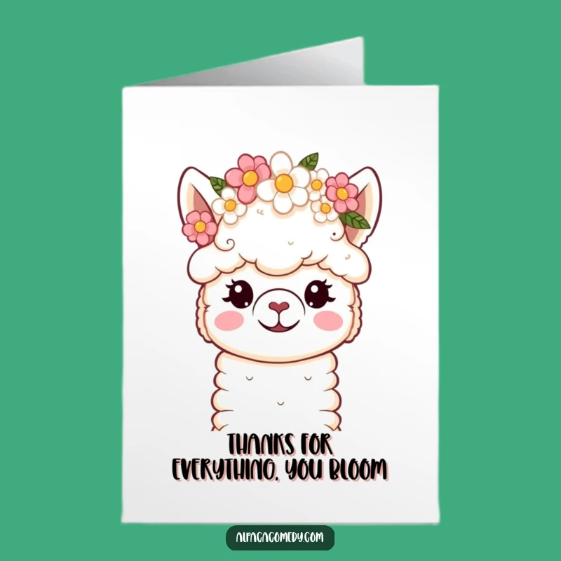Free Printable Thank You Card: Sweet Kawaii Alpaca Flower Crown, Downloadable Gift