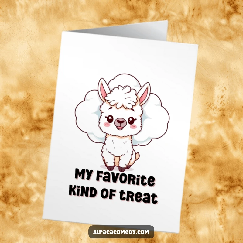 Funny Free Printable Thank You Card: a mischievous alpaca peeking from behind a large fluffy cloud, offering thanks.