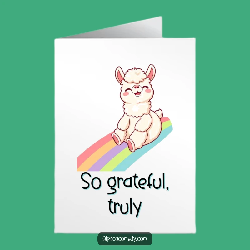 Free Printable Thank You Card: Rainbow Alpaca Slide Funny Downloadable