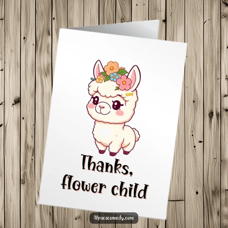 Free Printable Thank You Card: A playful alpaca wearing a charming flower crown, sending sweet and floral thanks your way.