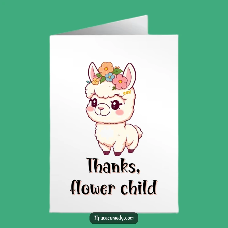 Free Printable Flower Crown Alpaca Thank You Card: Playful Thanks, Floral Charm!
