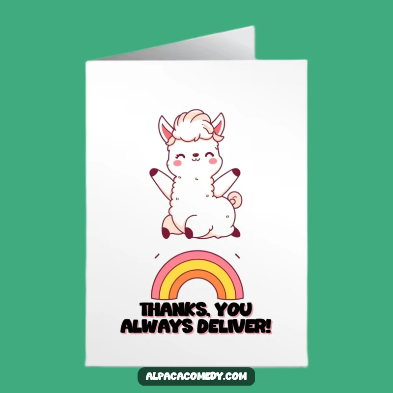 Free Printable Thank You Card: Funny Alpaca Rainbow Leap, Express Gratitude Downloadable