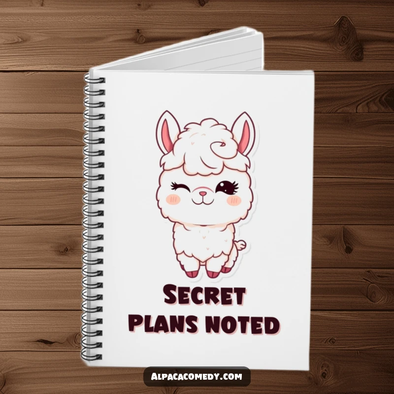 Funny Kawaii Alpaca Notebook adorned with a cute alpaca winking with long eyelashes, ideal for journaling with a smile.