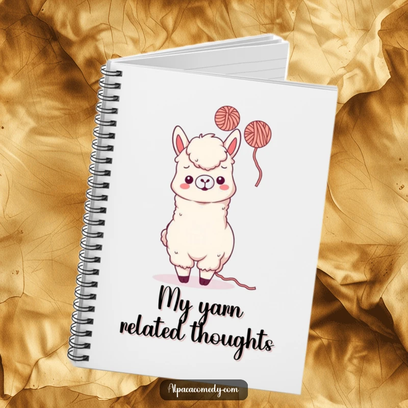 Funny Kawaii Alpaca Notebook with a playful alpaca tossing yarn, perfect for writing down cheerful and humorous ideas.