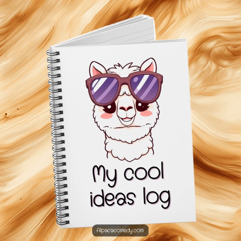 Funny Kawaii Alpaca Notebook with a happy alpaca sporting cool oversized sunglasses, perfect for jotting down thoughts with a dose of humor.