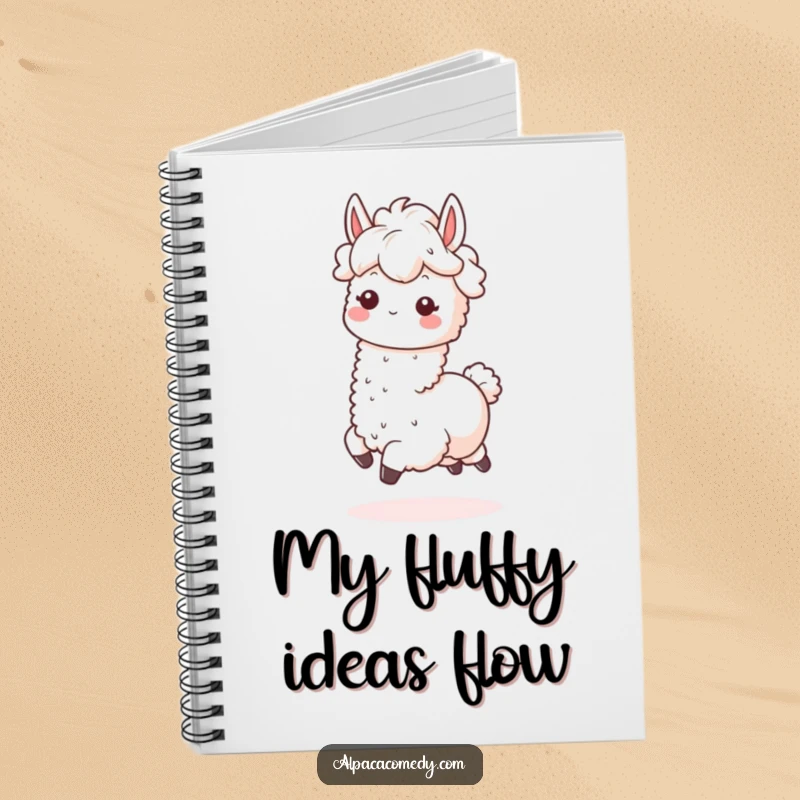 Funny Kawaii Alpaca Notebook adorned with a fluffy-maned alpaca prancing, ideal for jotting down notes with a smile.