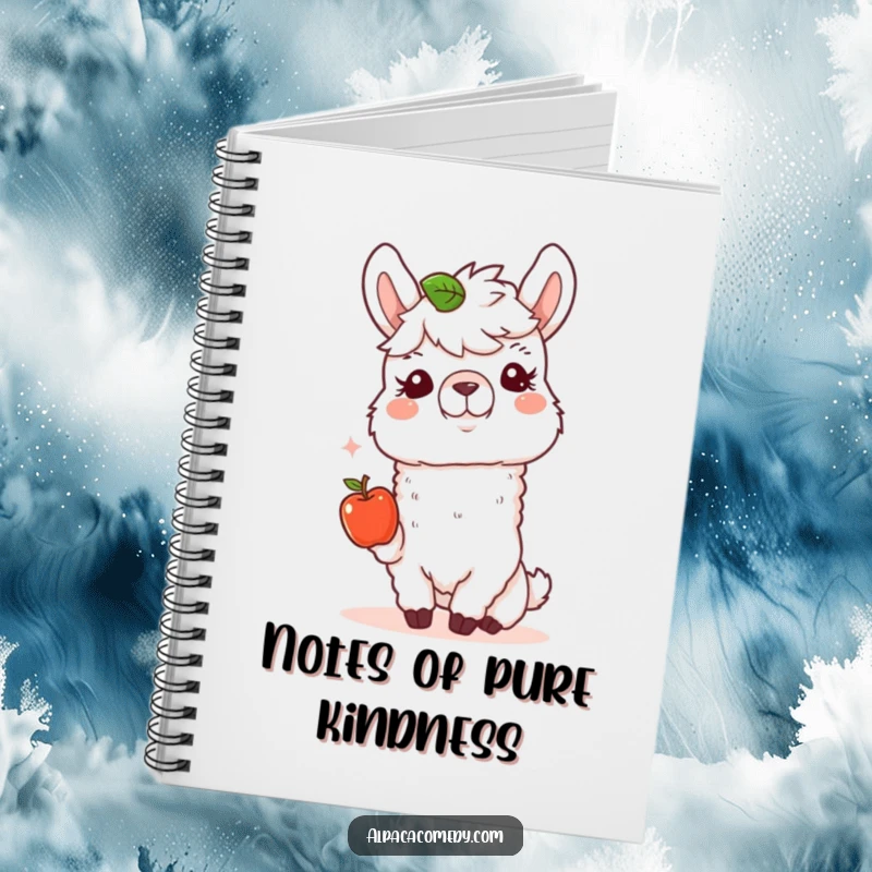 Funny Alpaca Notebook: A happy alpaca offers a tiny apple with a kind expression, inspiring kind thoughts and thoughtful entries.