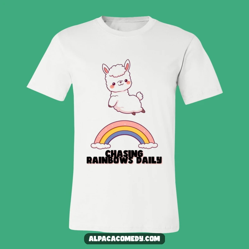 Funny Kawaii Alpaca Rainbow Jump T-Shirt - Joyful Design, Hilarious Gift Tee