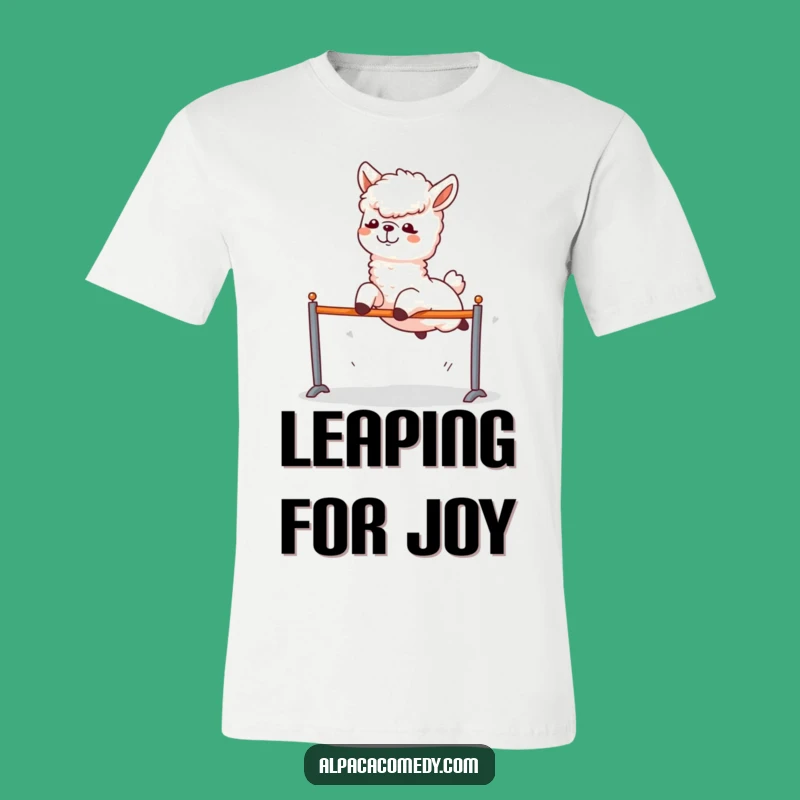 Funny Alpaca Hurdle Leap T-Shirt - Comedic Athletic Alpaca Tee