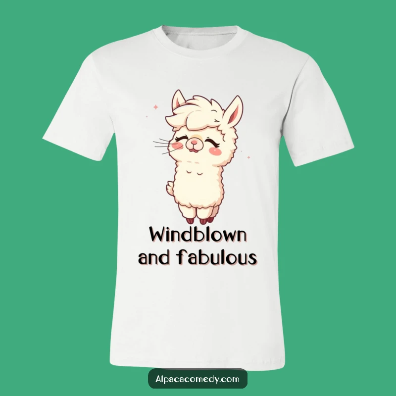 Funny Alpaca Wind Grooming T-Shirt - Comedic Alpaca Giggling Tee