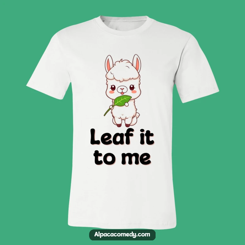 Funny Alpaca Leaf Munch T-Shirt - Comedic Happy Alpaca Tee