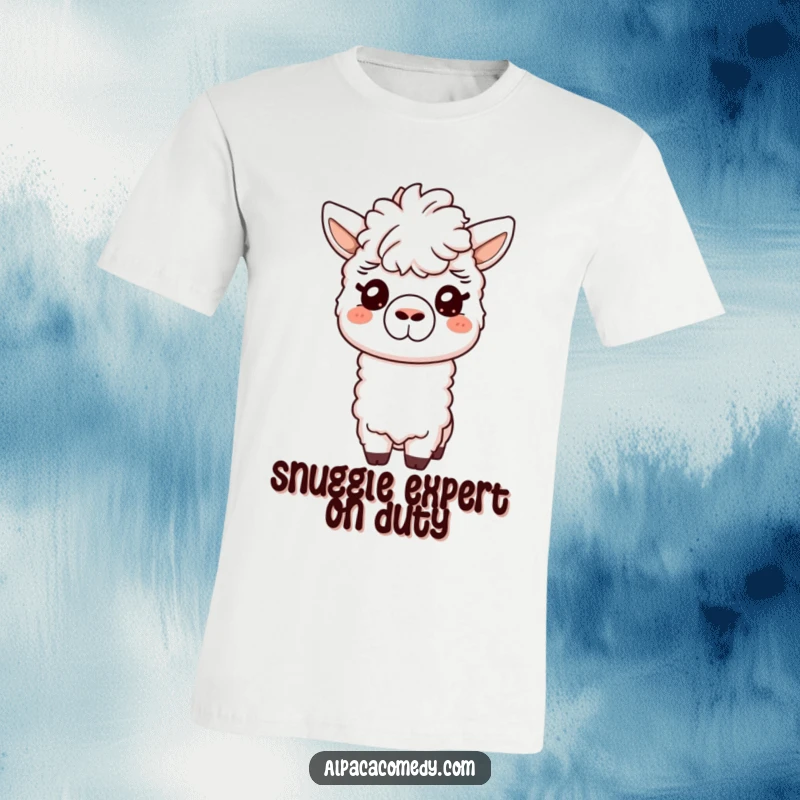Funny t-shirt featuring a friendly alpaca offering a tender nuzzle with its plush snout, symbolizing warmth, friendship, and loving connection.