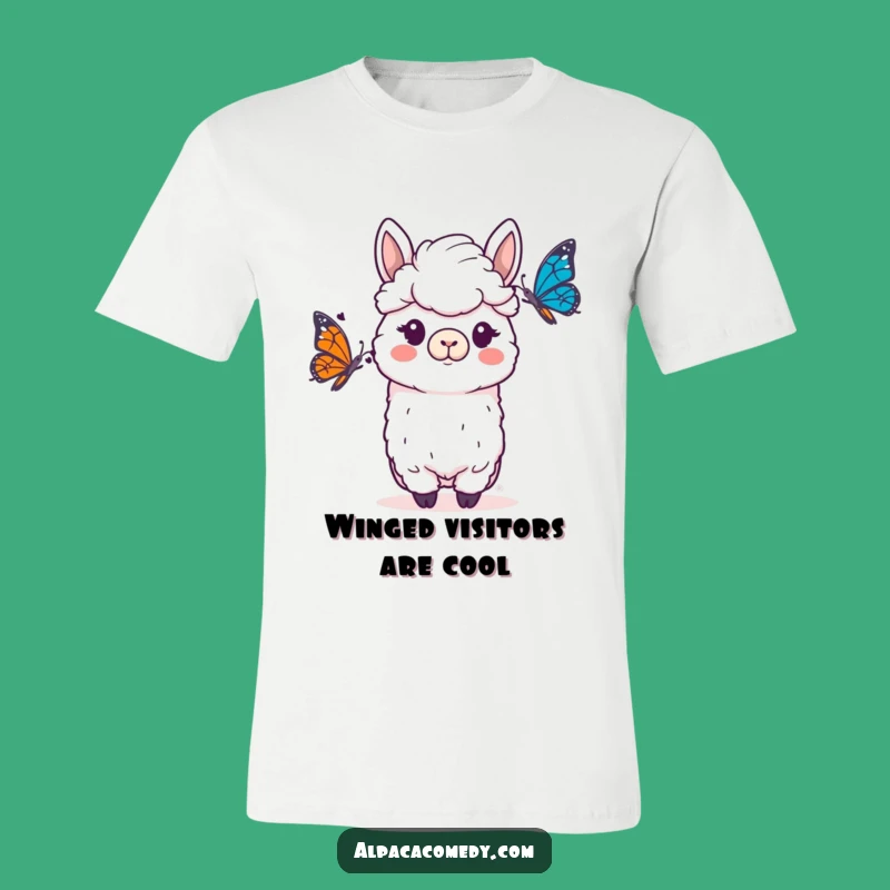 Funny Alpaca Butterfly Surprise T-Shirt - Comedic Encounter Tee